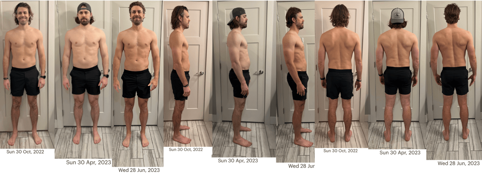 Original three-stage transformation photos showing Danny's starting, growth and lean-out phases