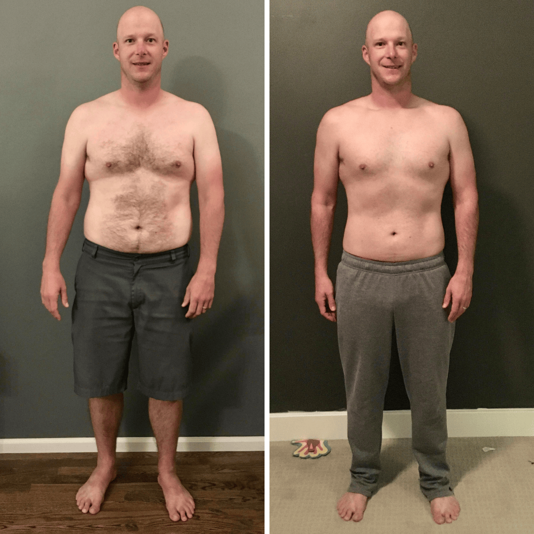 Nick's original front-view before and after photo comparison